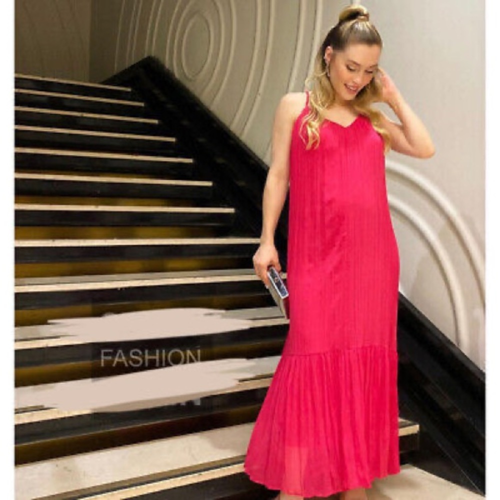 ZARA Fuchsia RIBBED DRESS VOLUMINOUS DRESS WITH BRAIDED STRAPS - Picture 6 of 16